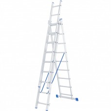 Алюминиевая трехсекционная лестница СИБРТЕХ 3х9 ступеней 97819