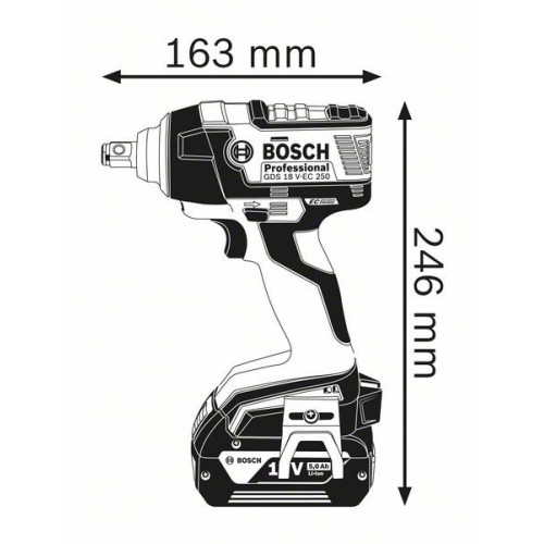 Аккумуляторный гайковерт Li-Ion 18 В, Bosch GDS 18 V-EC 250(2x5.0A/h) Professional 06019D8104