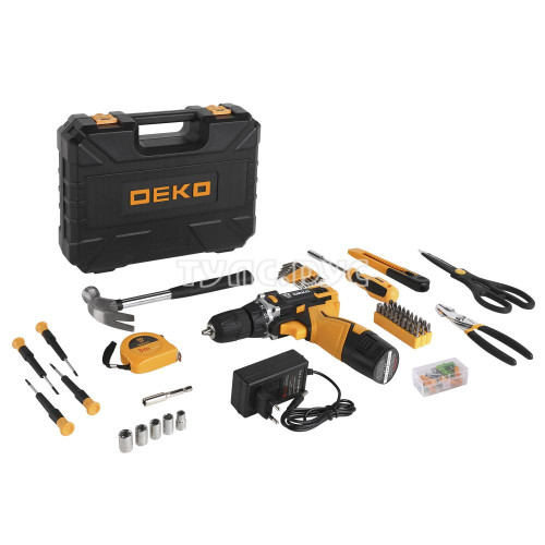 Аккумуляторная дрель DEKO DKCD12FU-Li в кейсе + набор инструментов для дома 104 шт 063-4112