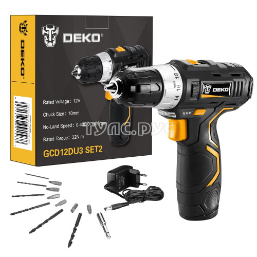 Аккумуляторная дрель-шуруповерт DEKO GCD12DU3 SET2 FU-Li-Ion + оснастка 13 шт 063-4146