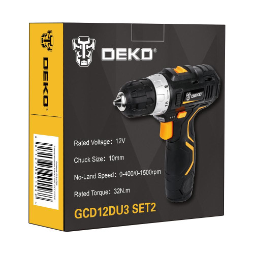 Аккумуляторная дрель-шуруповерт DEKO GCD12DU3 SET2 FU-Li-Ion + оснастка 13 шт 063-4146