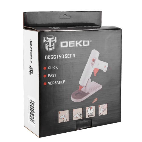 Термопистолет клеевой DEKO DKGG150 150ВТ SET4 + подставка + набор стержней (10 шт, 11 мм) и сменным соплом 063-4974
