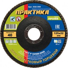 Круг лепестковый шлифовальный ПРАКТИКА 125 х 22 мм Р 40 (1шт.) серия Профи 032-355