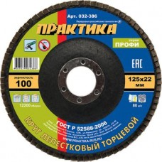 Круг лепестковый шлифовальный ПРАКТИКА 125 х 22 мм Р100 (1шт.) серия Профи 032-386